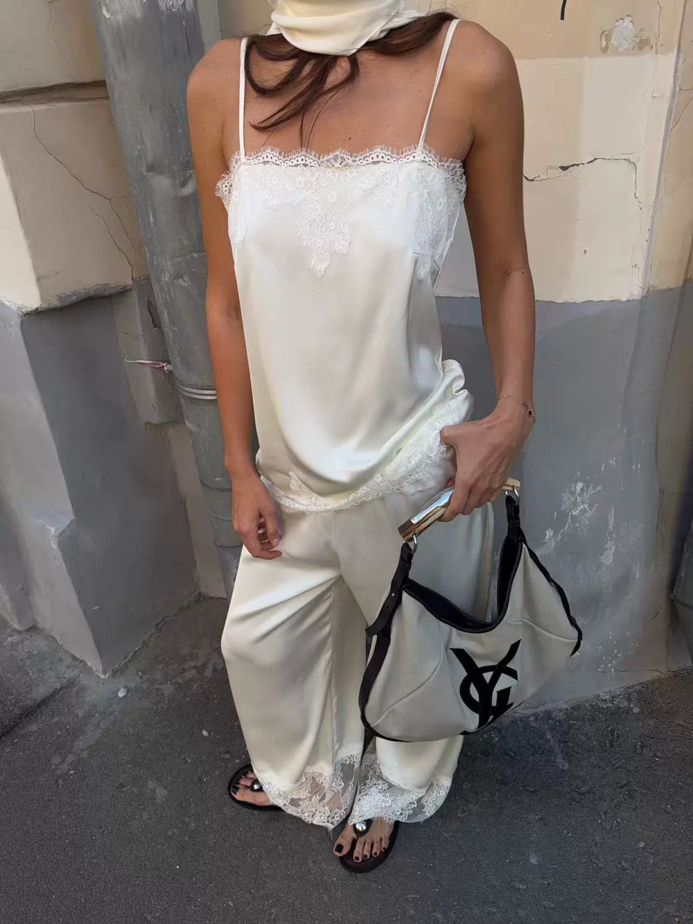 Zara Summer Ice Silk Lace Camisole and Lounge Pants Set
